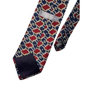 Geoffrey Beene Silk Necktie Geometric Medallion Red Navy Men's Tie
